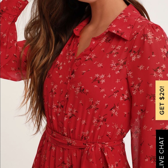 Flirt fest red floral print long sleeve midi - Picture 2 of 7